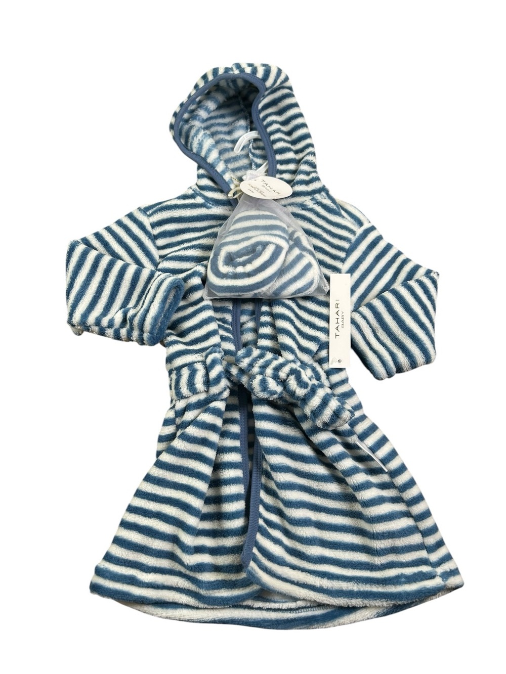 TAHARI BABY 2 Pc Robe & Slippers Gift Set Blue Stripe 24M NWT NEW